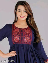 Rayon embroidered three-quarter sleeve women's gown, S to XXXL sizes for versatile styling